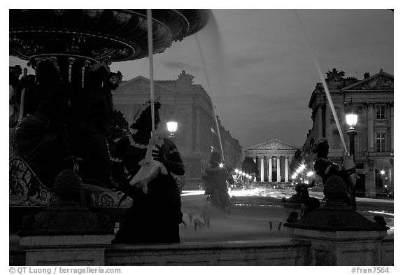 Place de la Concorde and Madeleine church at dusk. Paris, France (black and white)