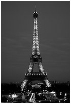 Tour Eiffel (Eiffel Tower) by night. Paris, France (black and white)