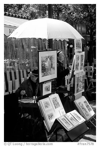 Painters on Place du Tertre,  Montmartre. Paris, France (black and white)