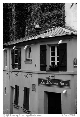 La Maison Rose (Pink house), Montmartre. Paris, France (black and white)