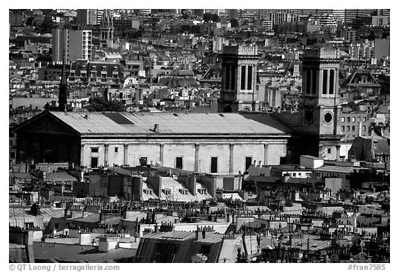 Saint Vincent de Paul  church and rooftops seen from Montmartre. Paris, France (black and white)