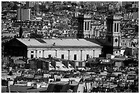 Saint Vincent de Paul  church and rooftops seen from Montmartre. Paris, France (black and white)