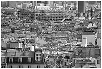 Rooftops and Centre Beaubourg seen from Montmartre. Paris, France (black and white)