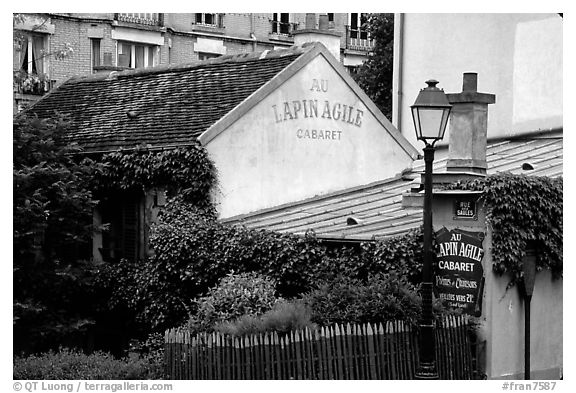 Au Lapin Agile, a famous historic cabaret, Montmartre. Paris, France (black and white)