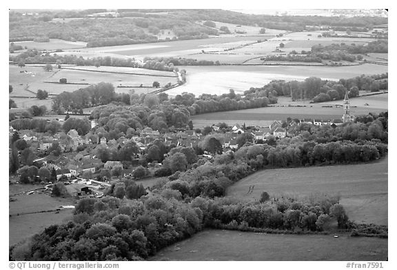 Countryside seen from the hill of Vezelay. Burgundy, France (black and white)