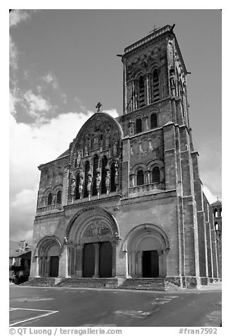 Facade of the Romanesque church of Vezelay. Burgundy, France (black and white)