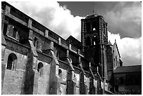 Side of the Romanesque church of Vezelay. Burgundy, France (black and white)