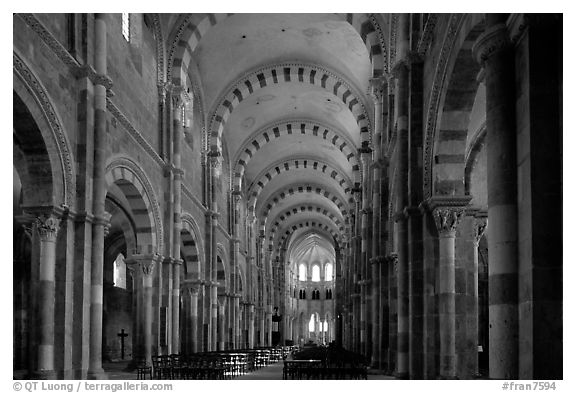 Nave of the Romanesque church of Vezelay. Burgundy, France