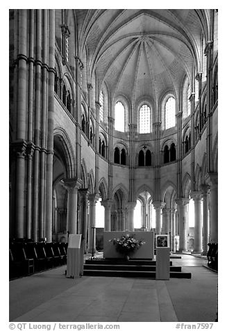 Apse of the Romanesque church of Vezelay. Burgundy, France (black and white)