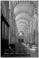 Nave of the Romanesque church of Vezelay. Burgundy, France (black and white)