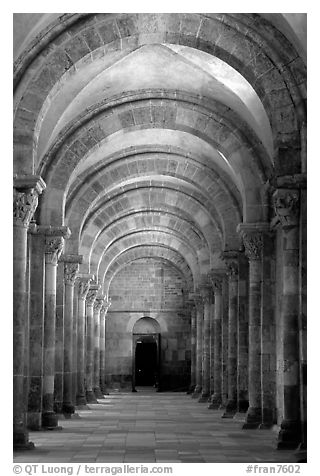 Aisle in the church of Vezelay. Burgundy, France (black and white)