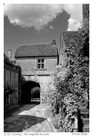 Street and old town gate, Vezelay. Burgundy, France