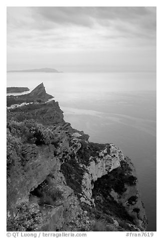 La Ciotat  seen from Route des Cretes. Marseille, France (black and white)