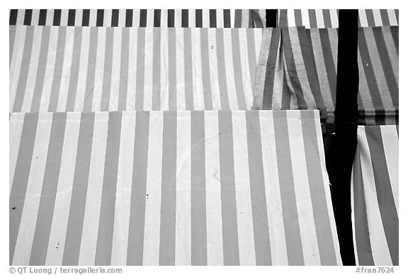 Cloth covers of market stands, Nice. Maritime Alps, France (black and white)