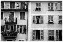 Houses painted in pastel colors, Nice. Maritime Alps, France (black and white)