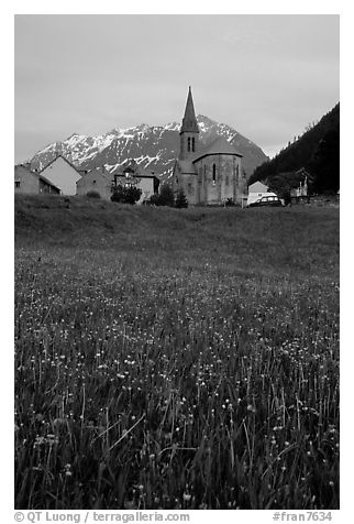 Meadow, Villar d'Arene village,  sunset. France