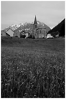 Meadow, Villar d'Arene village,  sunset. France ( black and white)