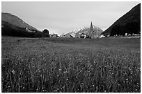 Meadow, Villar d'Arene village,  sunset. France (black and white)