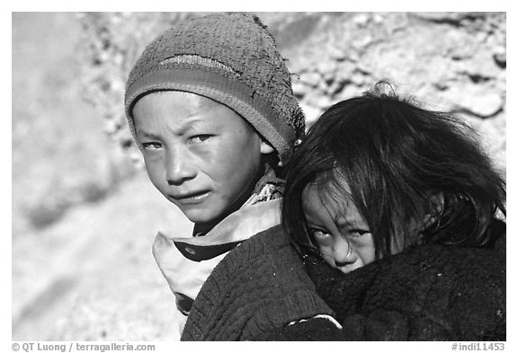 Children, Zanskar, Jammu and Kashmir. India (black and white)