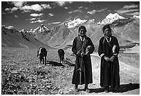 Women on trail near Padum, Zanskar, Jammu and Kashmir. India (black and white)
