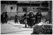 Group of villagers,  Zanskar, Jammu and Kashmir. India (black and white)