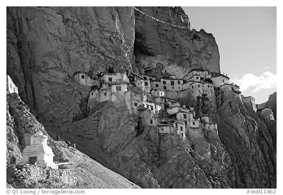 Phuktal gompa, Zanskar, Jammu and Kashmir. India (black and white)