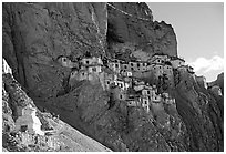 Phuktal gompa, Zanskar, Jammu and Kashmir. India (black and white)