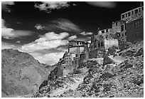 Perched monastary, Ladakh, Jammu and Kashmir. India (black and white)