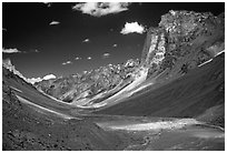 Zanskar Valley flanked by Gumburanjan monolith, Zanskar, Jammu and Kashmir. India (black and white)