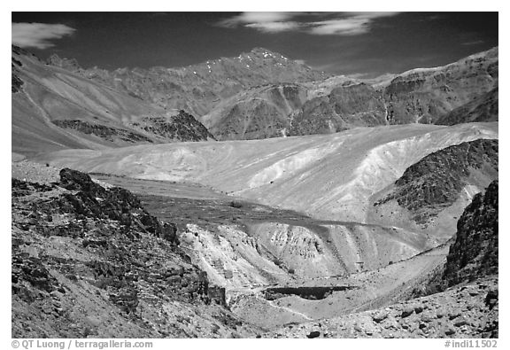 Multi colored mountains, Zanskar, Jammu and Kashmir. India (black and white)