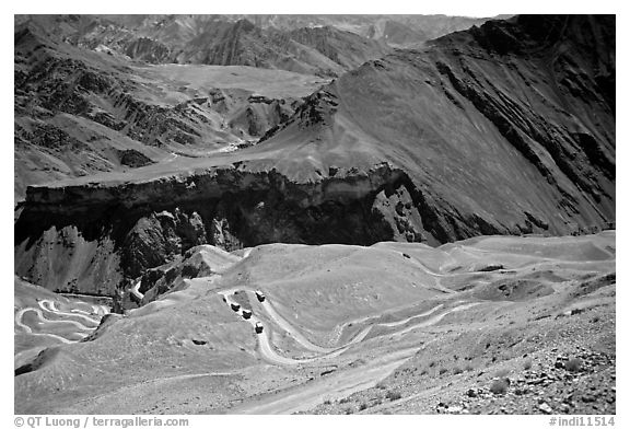 Hairpin turns on Khadung La pass, Ladakh, Jammu and Kashmir. India