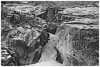 Gorge and precarious bridge, Zanskar, Jammu and Kashmir. India (black and white)