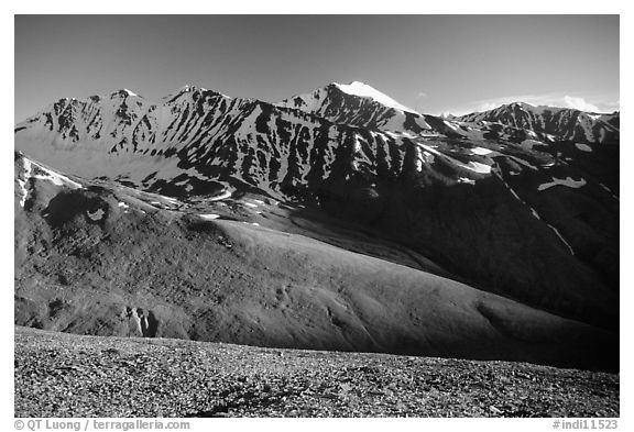 Snowy peaks at sunset, Himachal Pradesh. India (black and white)