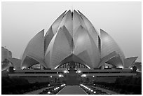 Bahai temple at dusk. New Delhi, India (black and white)