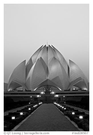 Bahai temple at twilight. New Delhi, India (black and white)