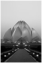 Bahai temple at twilight. New Delhi, India (black and white)