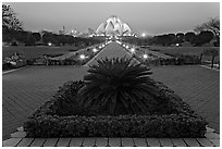 Gardens and  Bahai temple at twilight. New Delhi, India (black and white)