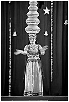 Rajasthani dancer with balanced jars. New Delhi, India (black and white)