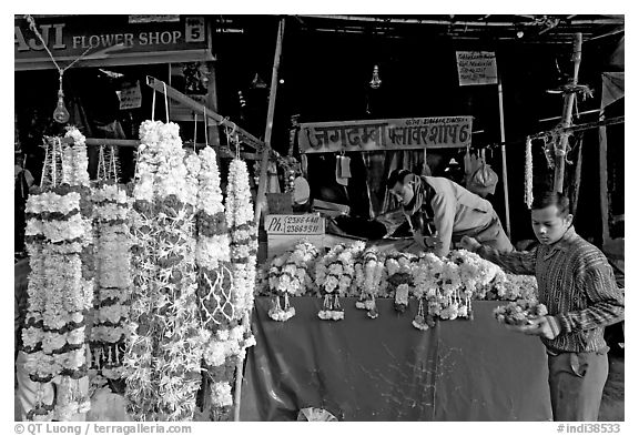 Flower shop. New Delhi, India (black and white)