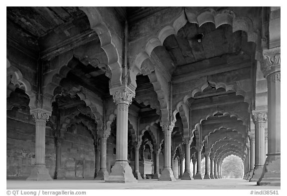 Arches in Diwan-i-Am, Red Fort. New Delhi, India (black and white)