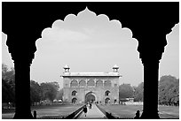 Naubat Khana seen through arches of Diwan-i-Am, Red Fort. New Delhi, India (black and white)