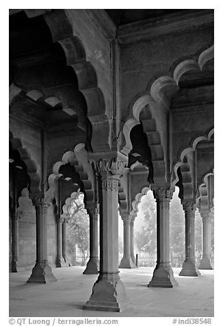 Red sandstone arches in Diwan-i-Am, Red Fort. New Delhi, India