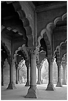 Red sandstone arches in Diwan-i-Am, Red Fort. New Delhi, India (black and white)