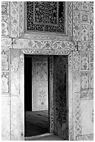 Gate in Diwan-i-Khas (Hall of private audiences), Red Fort. New Delhi, India (black and white)