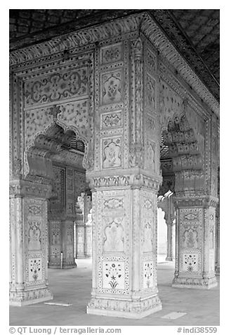 Decorated columns, Hammans, Red Fort. New Delhi, India (black and white)