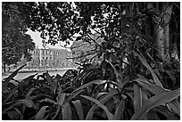 Gardens and colonial-area barracks, Red Fort. New Delhi, India (black and white)