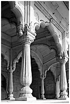 Thin columns, Khas Mahal, Red Fort. New Delhi, India (black and white)