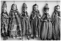 Puppets for sale, Chatta Chowk, Red Fort. New Delhi, India (black and white)