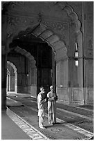 Two muslem men in Jama Masjid mosque prayer hall. New Delhi, India ( black and white)