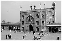 Courtyard and East gate of Masjid-i-Jahan Numa. New Delhi, India (black and white)